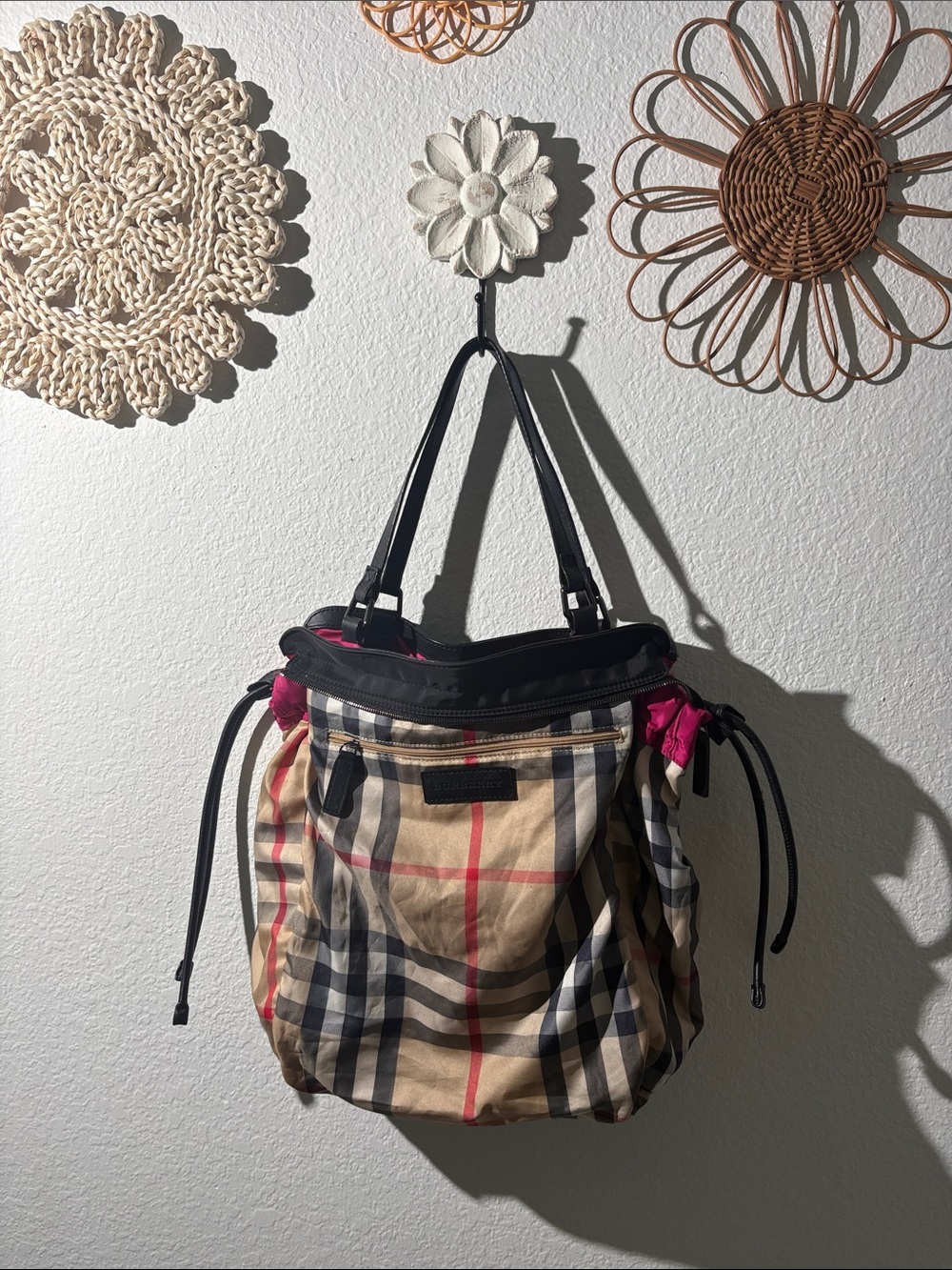 Burberry Fuchsia Tote with Black Leather Trim - Picture 11 of 12
